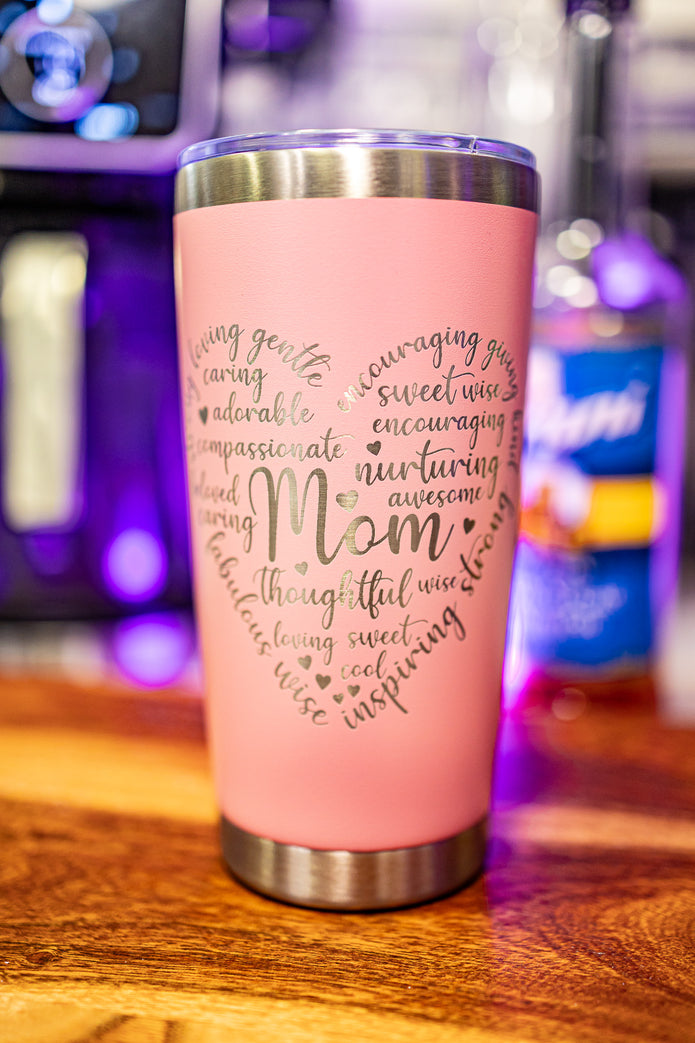 Mom Heart 20 oz Engraved Tumbler